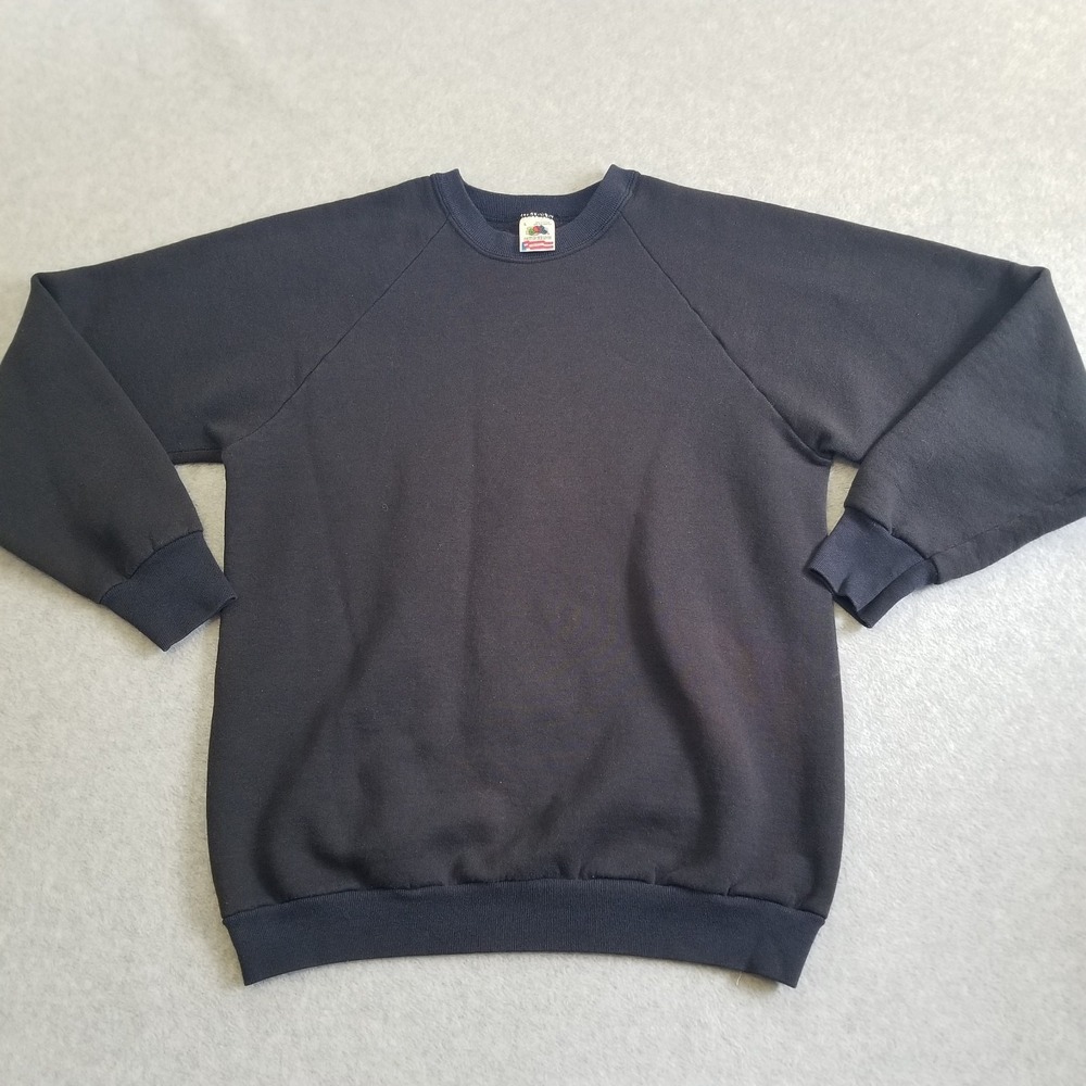 Vintage 90s‎ Sweater Mens Large Black Faded Blank Raglan Crewneck Sweatshirt